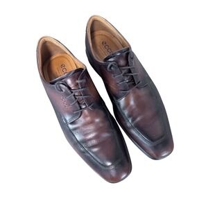ECCO‎ Men's Leather Apron Toe Tie Oxford Brown Lace Up shoes Size 9 -9.5